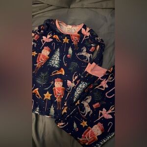 Festive Nutcracker Kids Pajama Set - Navy and Pink